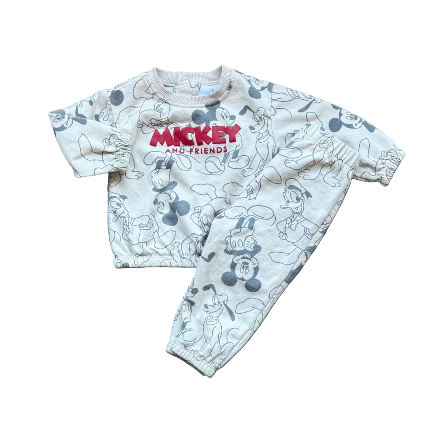 Ensemble Disney Mickey 6-12 mois : sweat manches longues gris clair et pantalon assorti