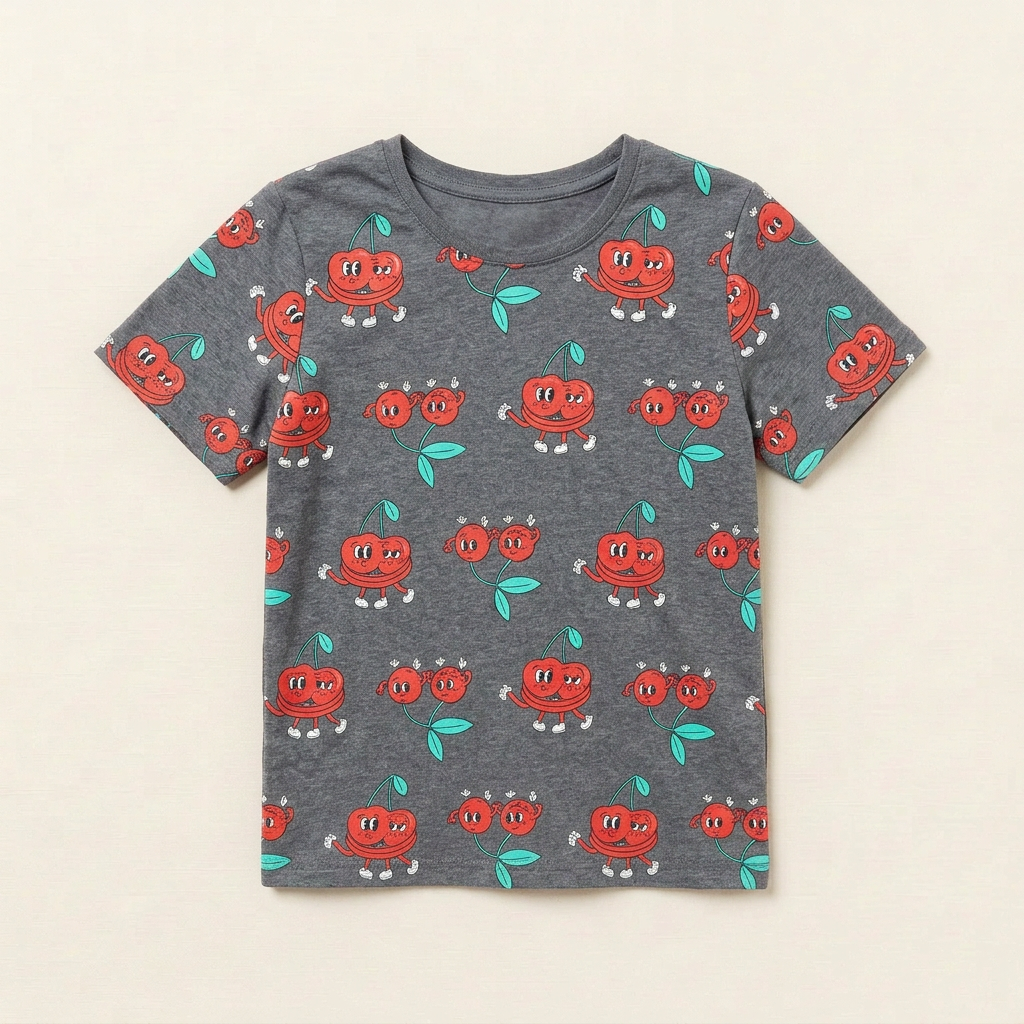 T-shirt enfant gris Harlo imprimé crabes rouges et feuilles vertes, manches courtes