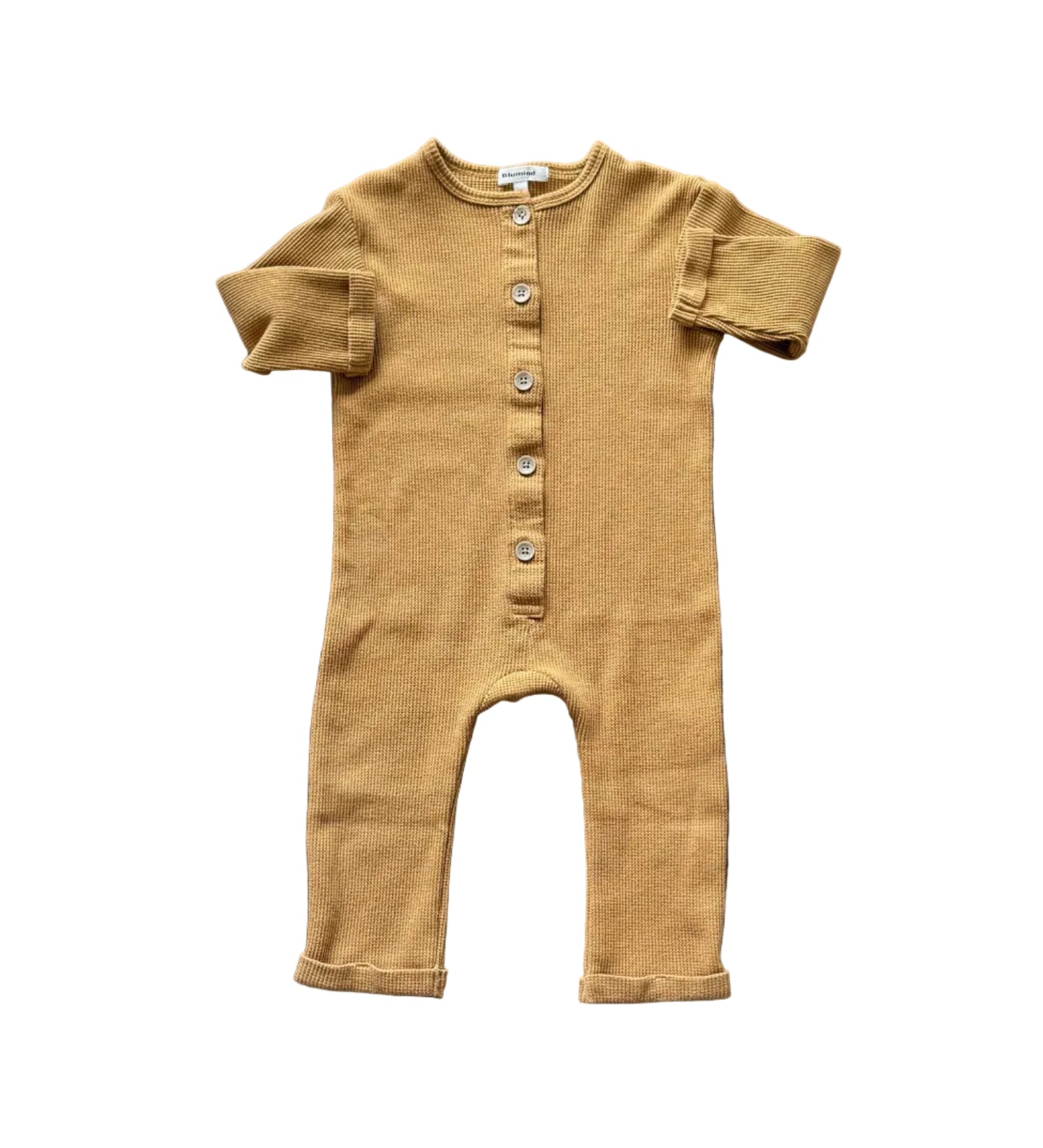 Pyjama bébé 18 mois brun à boutons pression devant, manches courtes et jambes longues.