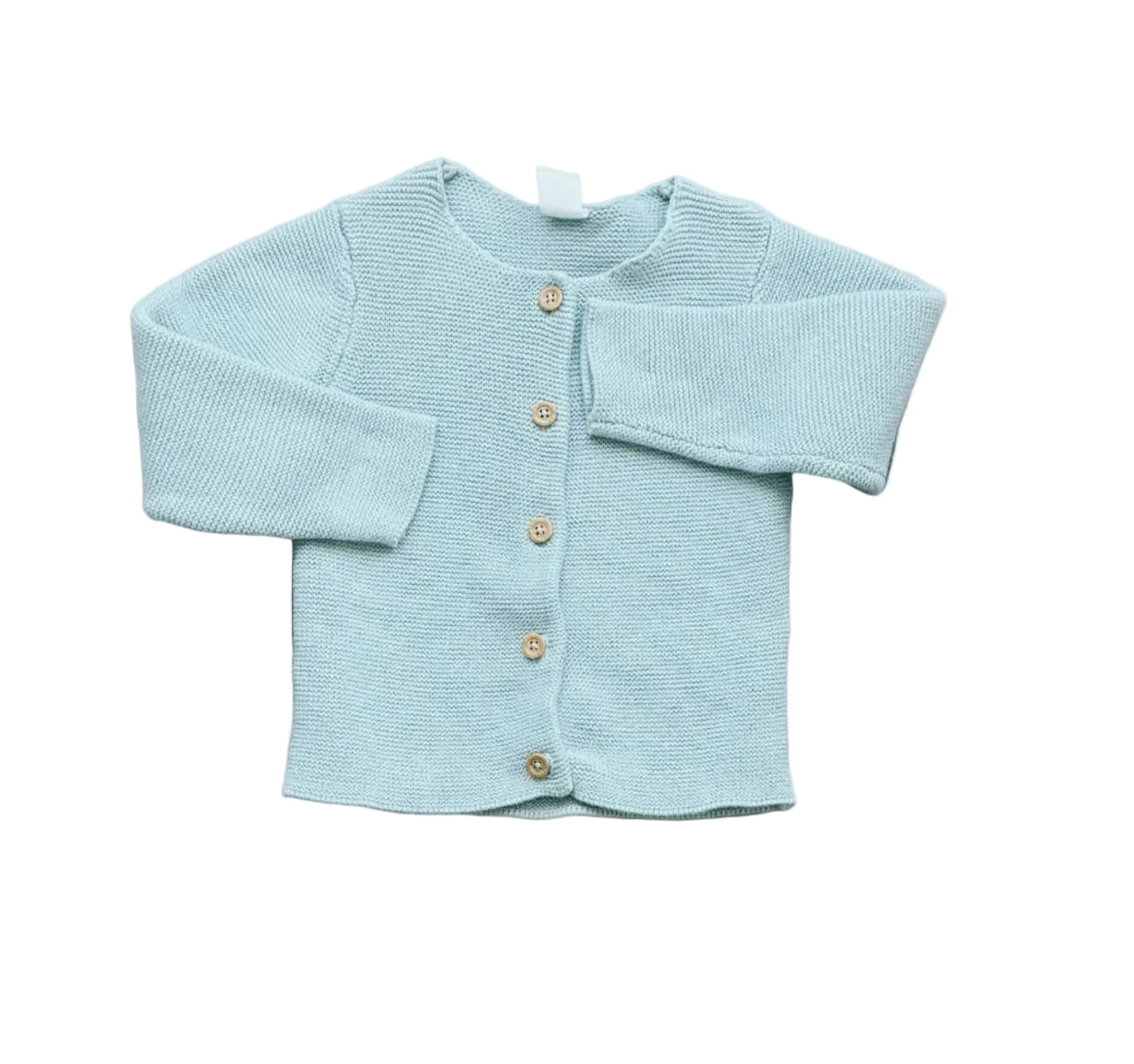 Cardigan bébé 18-24 mois bleu-vert, boutonnage devant, col rond côtelé