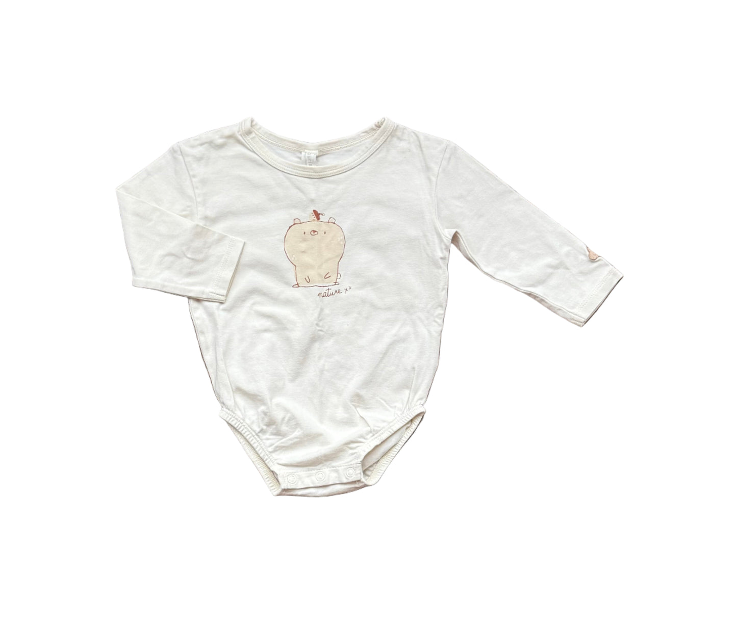 Body bébé 3-6 mois manches longues blanc motif animal (ours) brodé