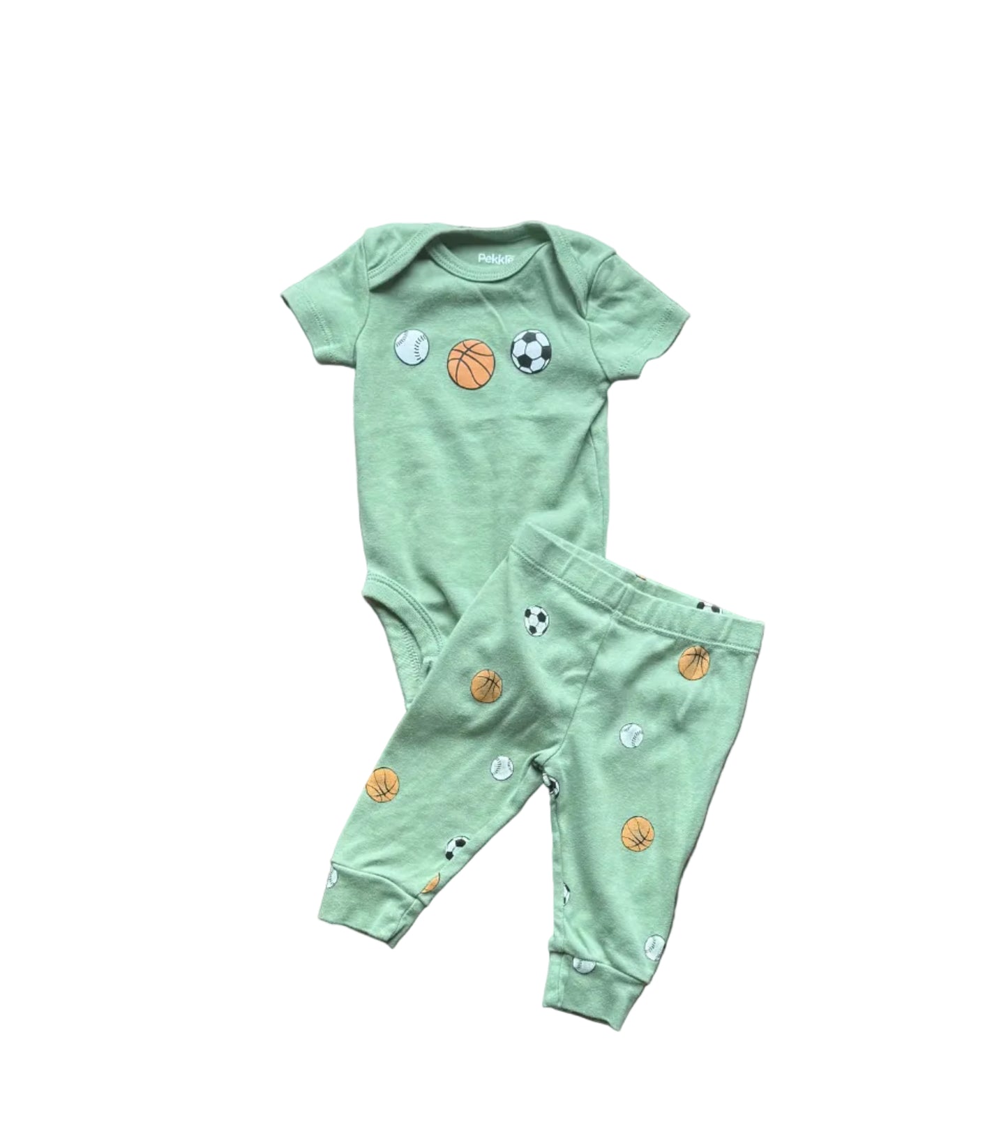 Ensemble bébé 2 pièces vert menthe: body manches courtes et pantalon imprimé ballons