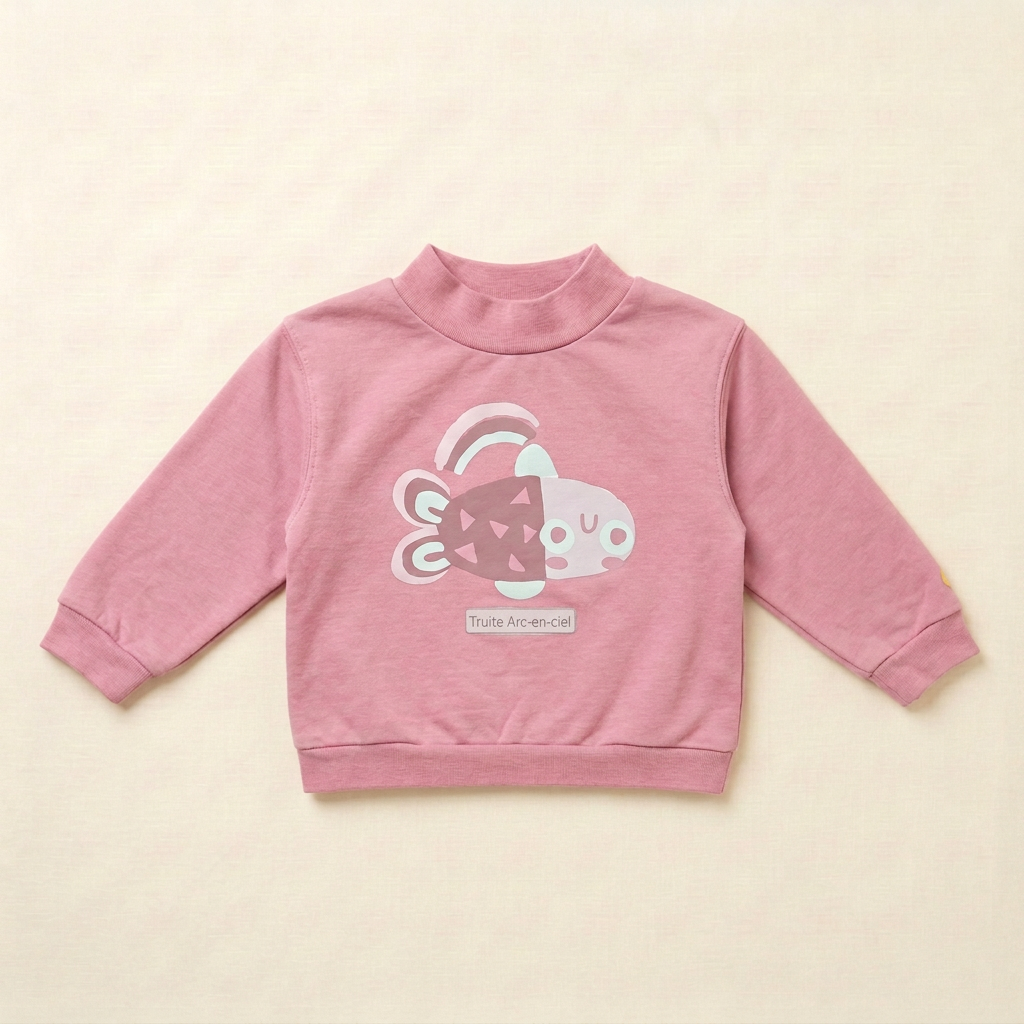 Chandail bébé rose à manches longues avec motif souris et arc‑en‑ciel