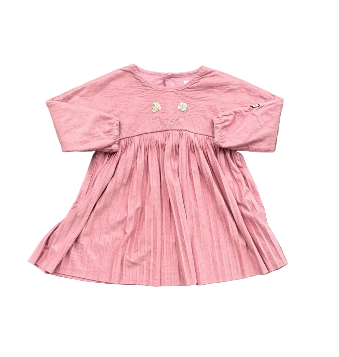Robe rose crème 12-18 mois, manches longues, empiècement souris et jupe plissée