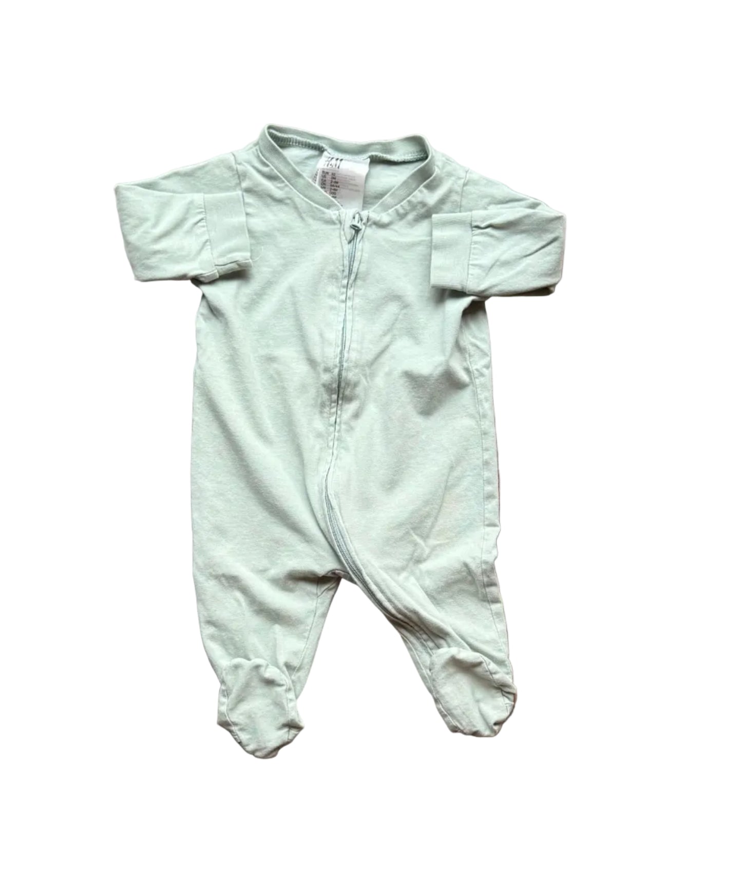 Pyjama bébé H&M vert matcha à fermeture éclair, manches longues et pieds