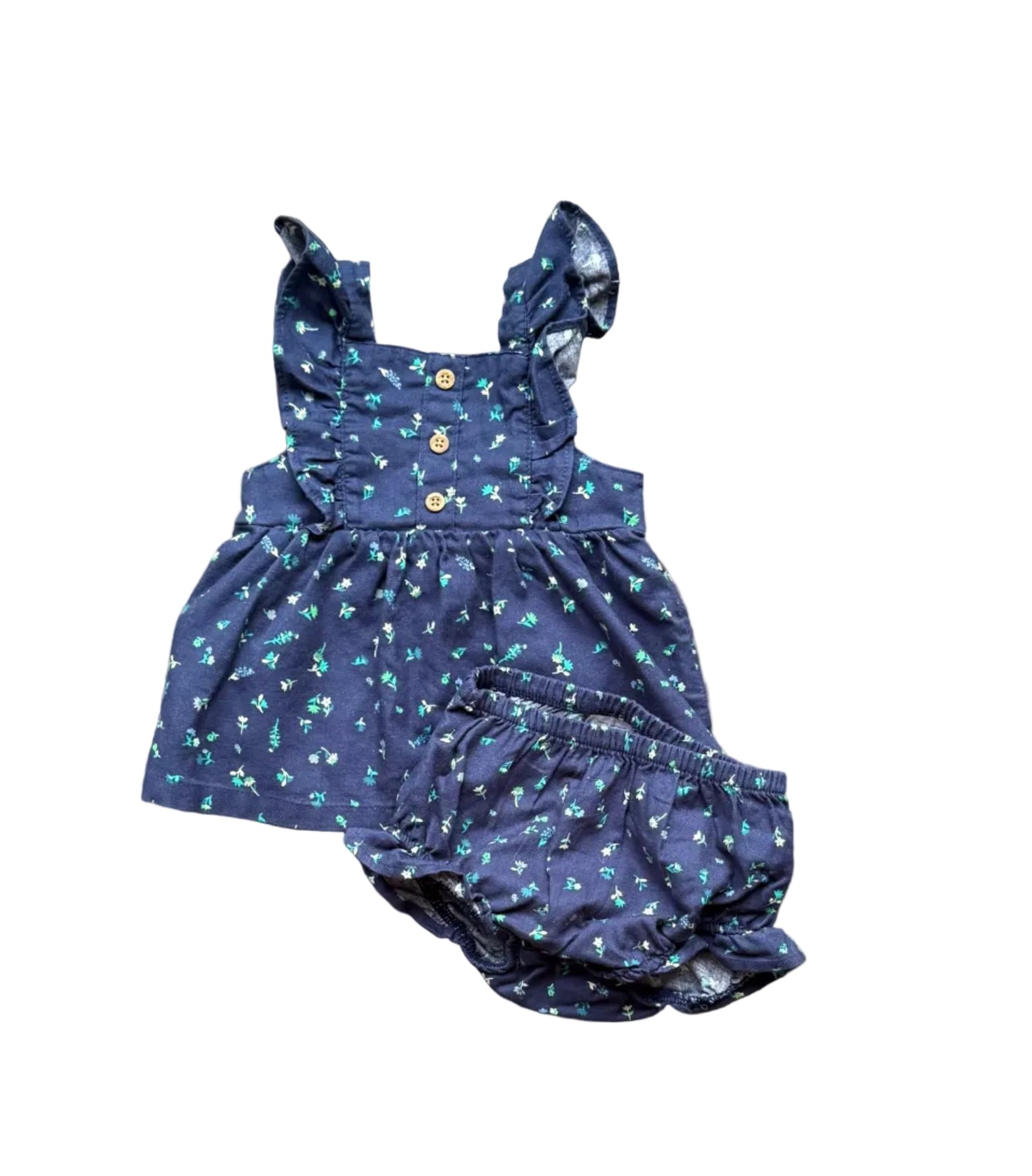 Ensemble bébé 6 mois Carter’s : robe sans manches bleue à fleurs et bloomer assorti