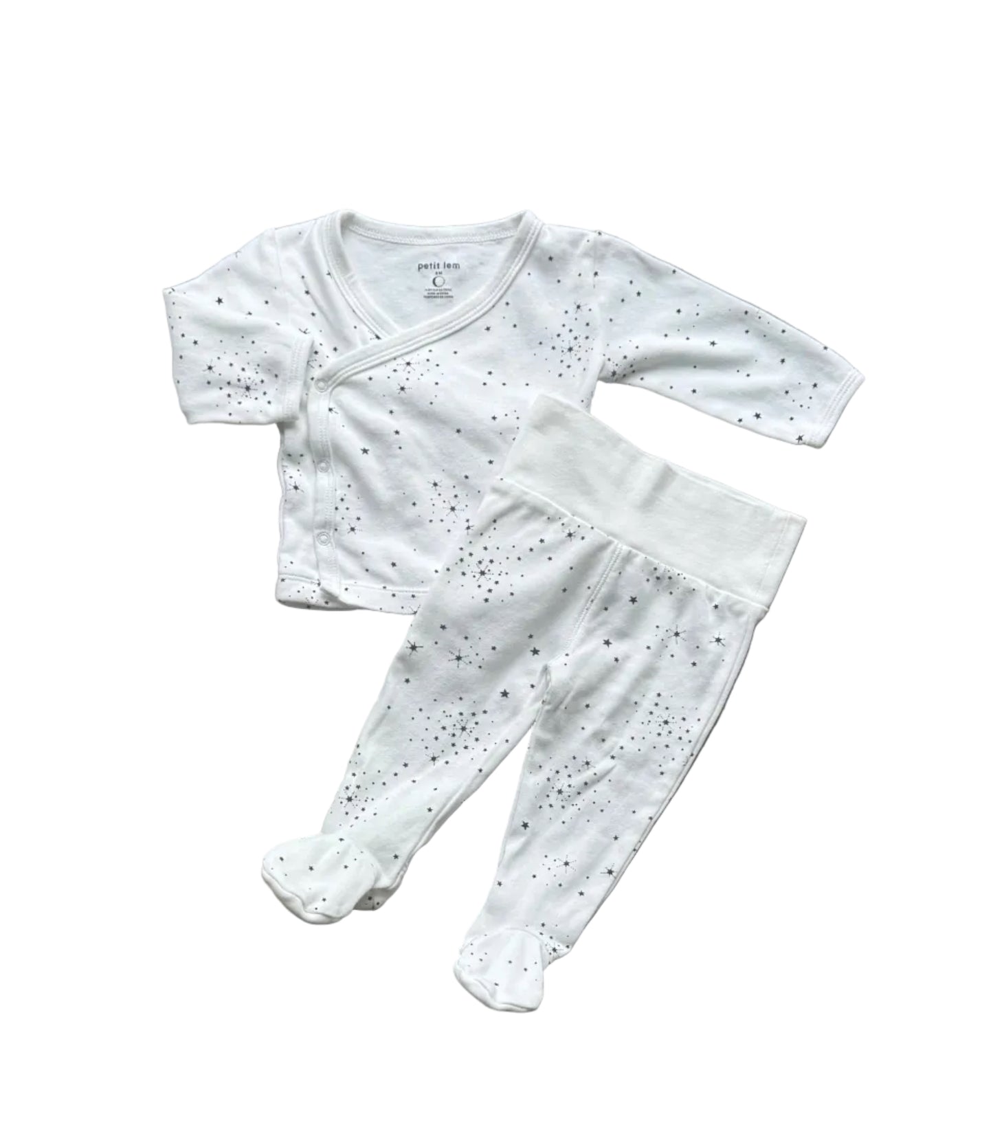 Pyjama Petit Lem 6 mois blanc à petits pois, haut manches longues et pantalon
