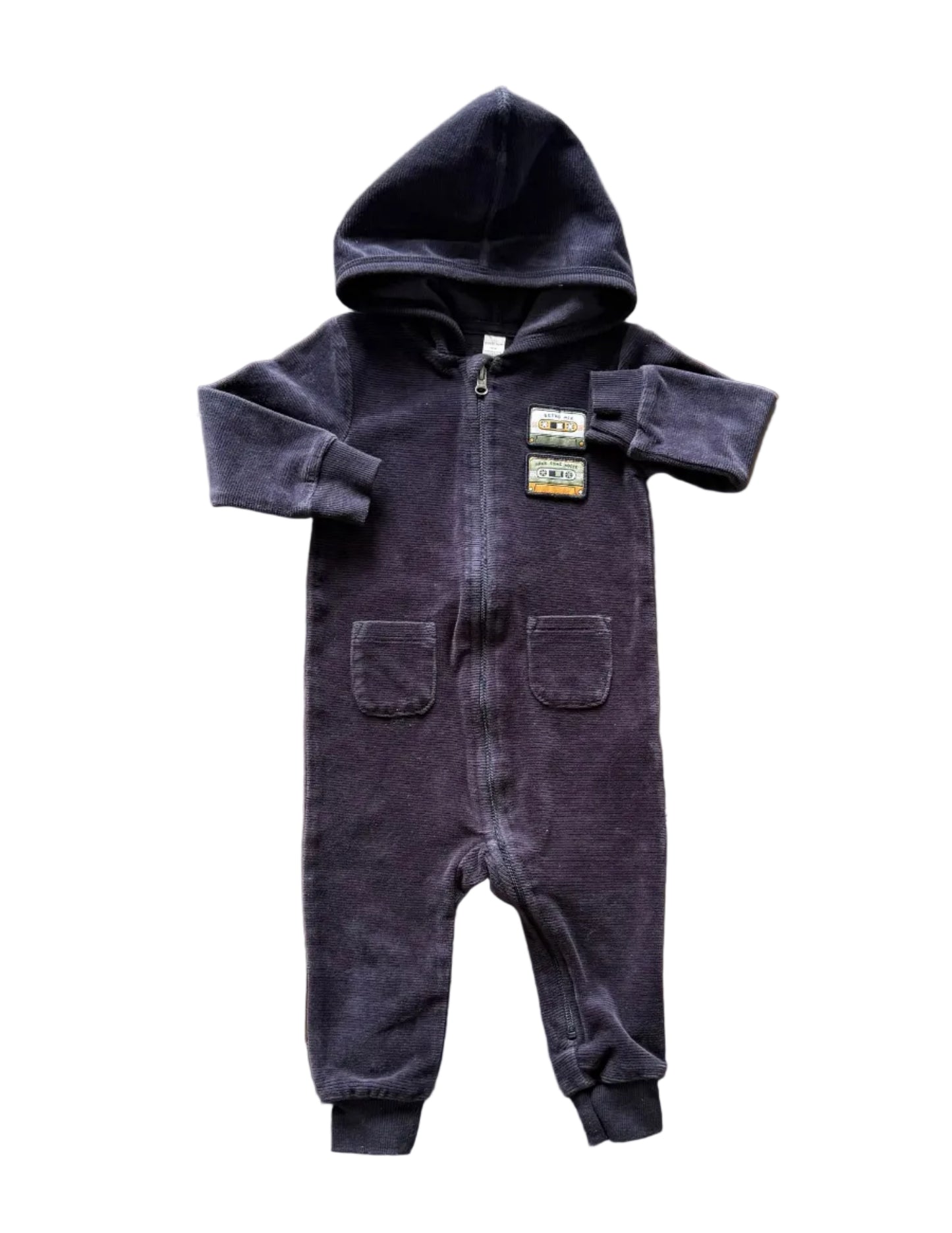 Combinaison bébé marine à capuche, fermeture éclair, poches kangourou