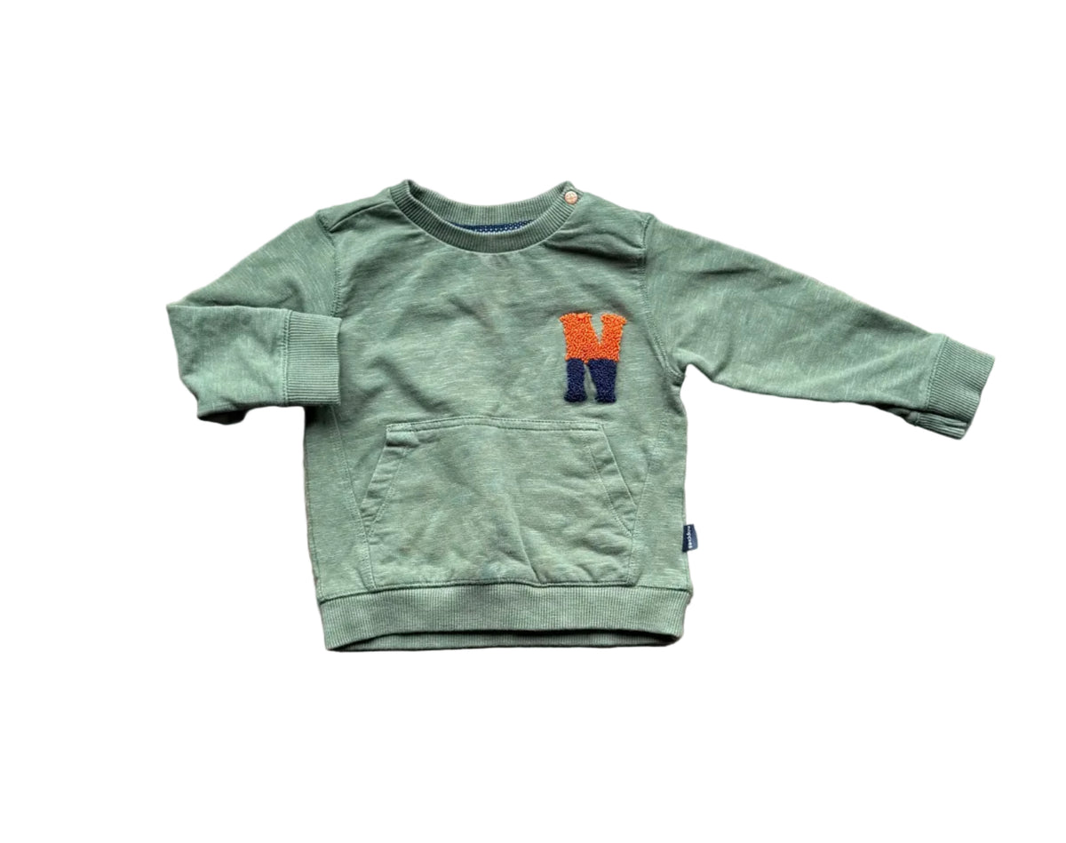 Chandail Noppies bébé vert forêt, col rond, poche kangourou, motif renard orange