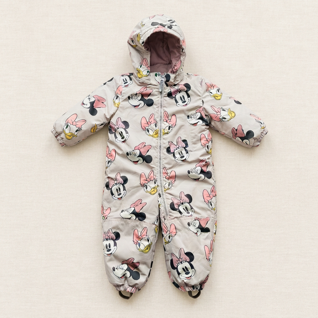 Combinaison de neige bébé à capuche, motifs Mickey et Donald, fermeture zippée