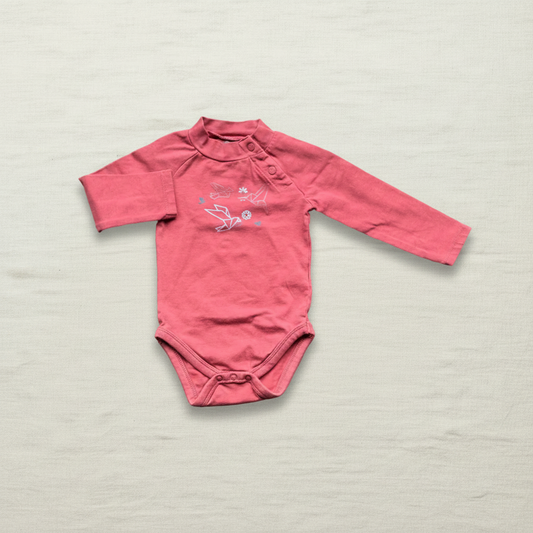 Body bébé manches longues rose framboise avec motif animal et boutons-pression