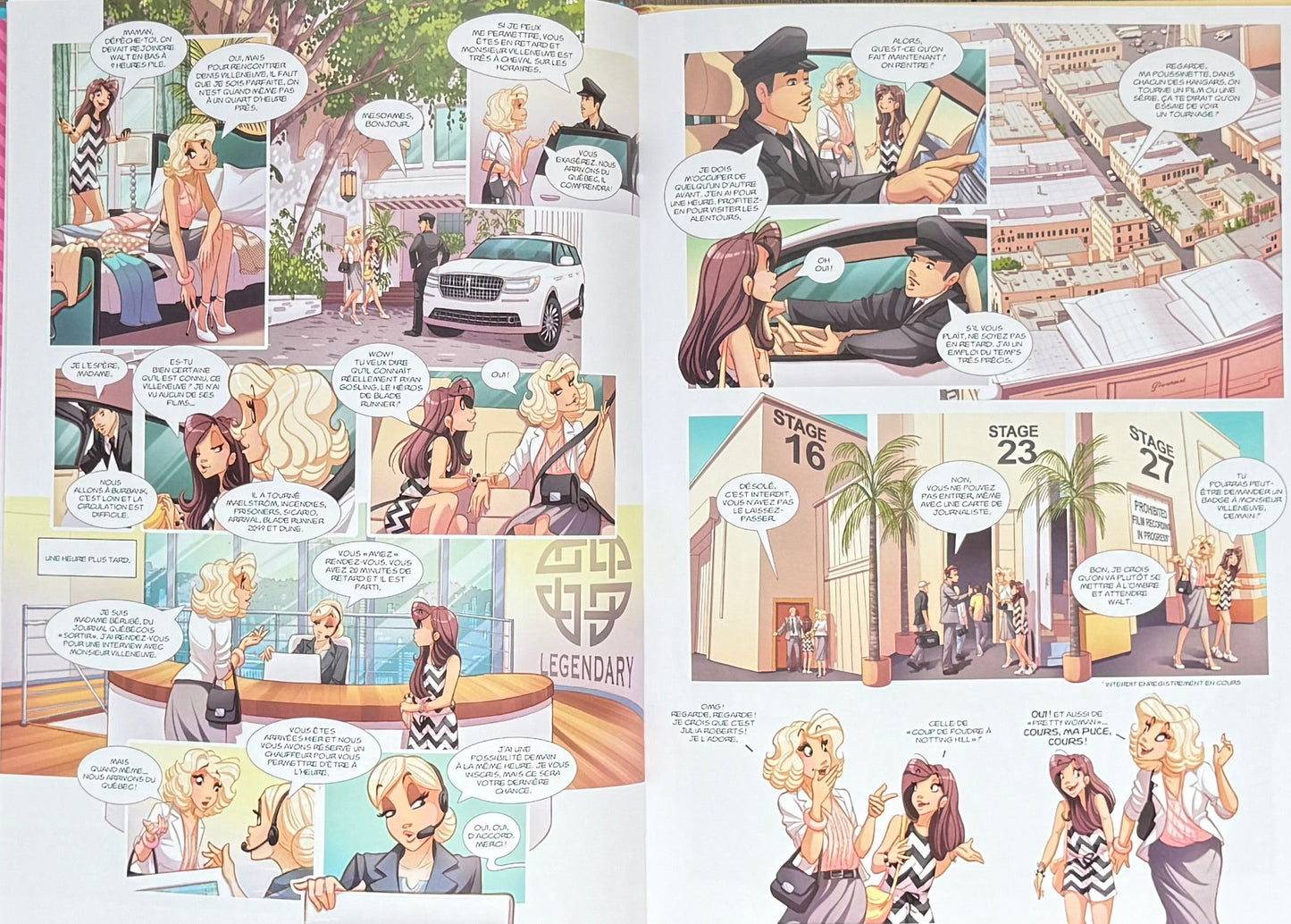 Livre Juliette à Hollywood : pages de bande dessinée ouvertes avec bulles et personnages