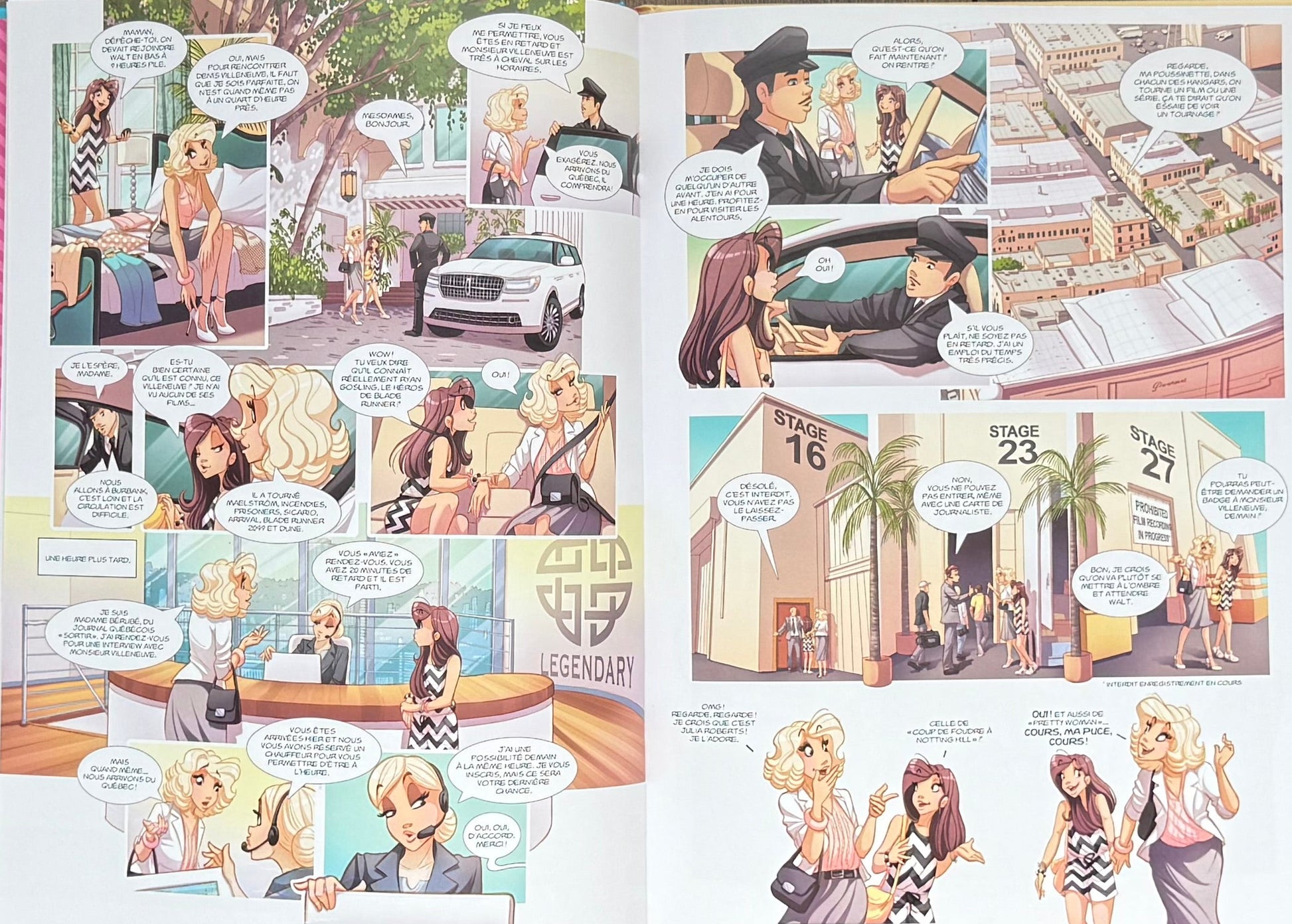 Livre Juliette à Hollywood : pages de bande dessinée ouvertes avec bulles et personnages