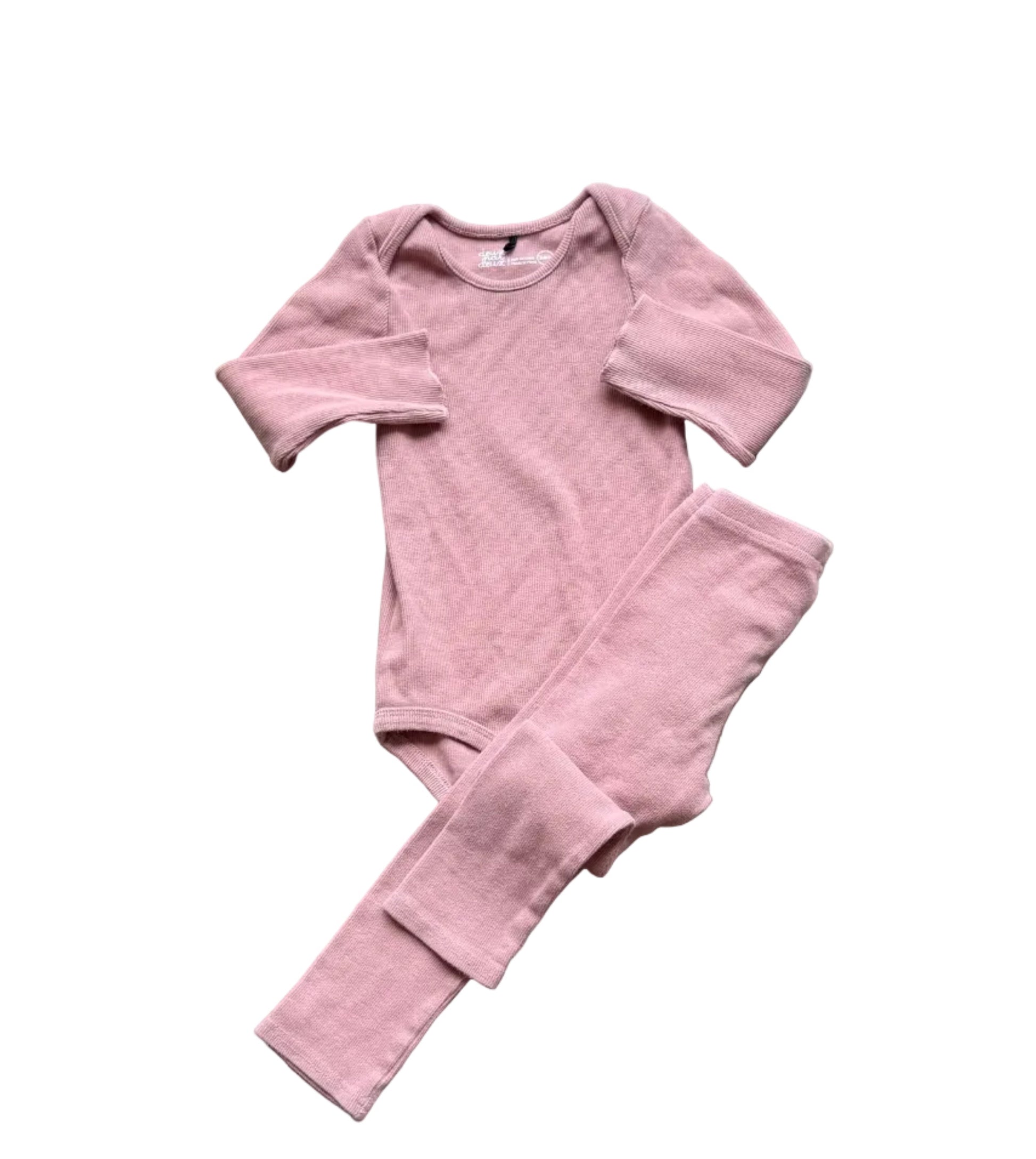 Ensemble bébé rose crème : body à manches longues et pantalon assorti, 2 pièces