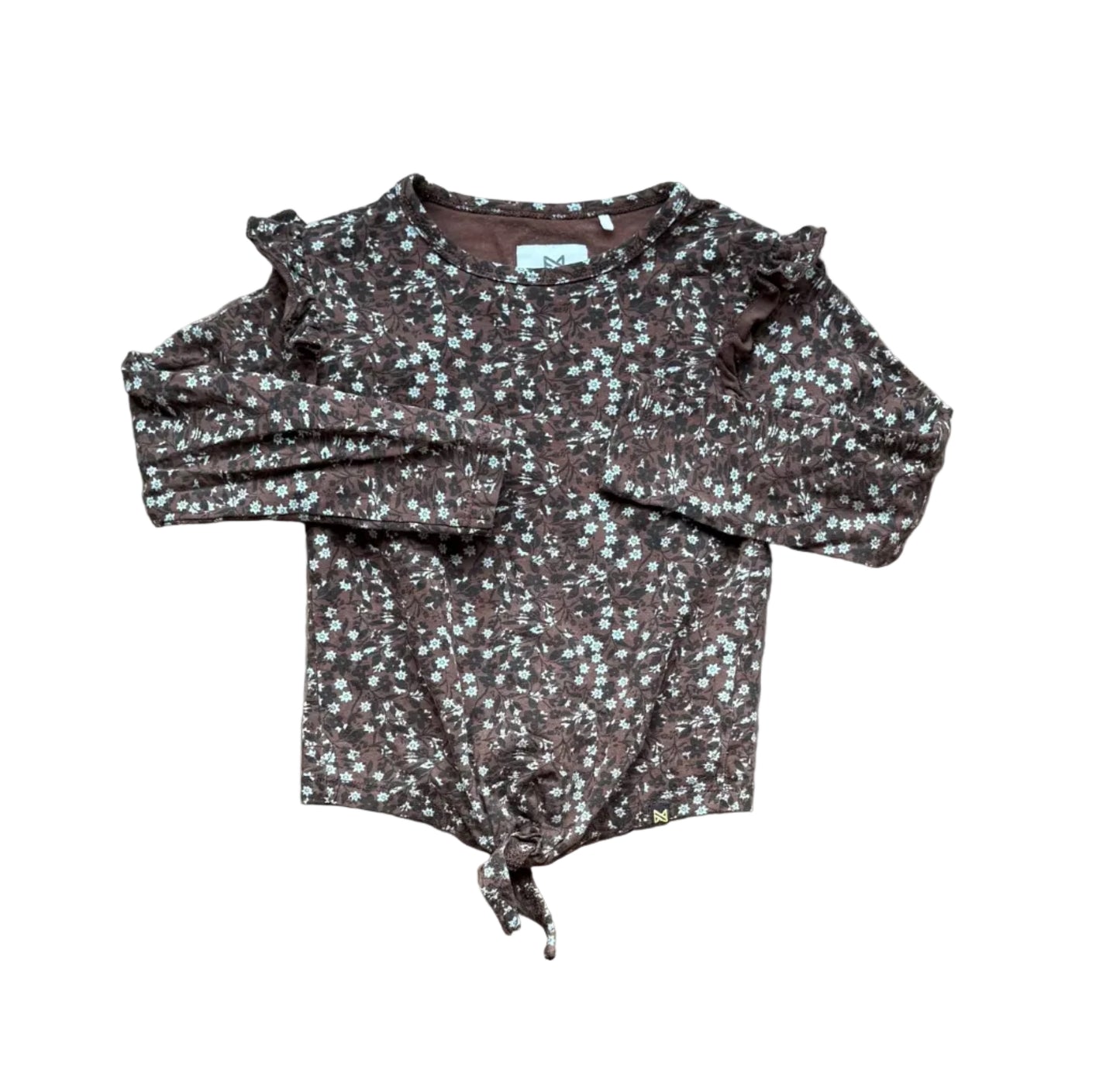Chandail bébé à manches longues, col rond, motif floral noir et blanc, lien au bas