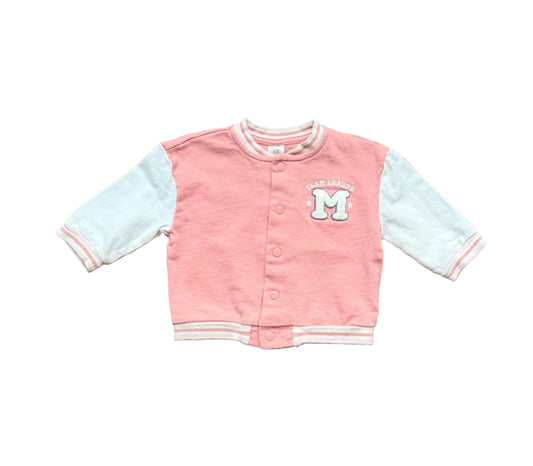 Veste bébé 4-6 mois H&M rose vieux et manches bleu clair, boutons pression, logo