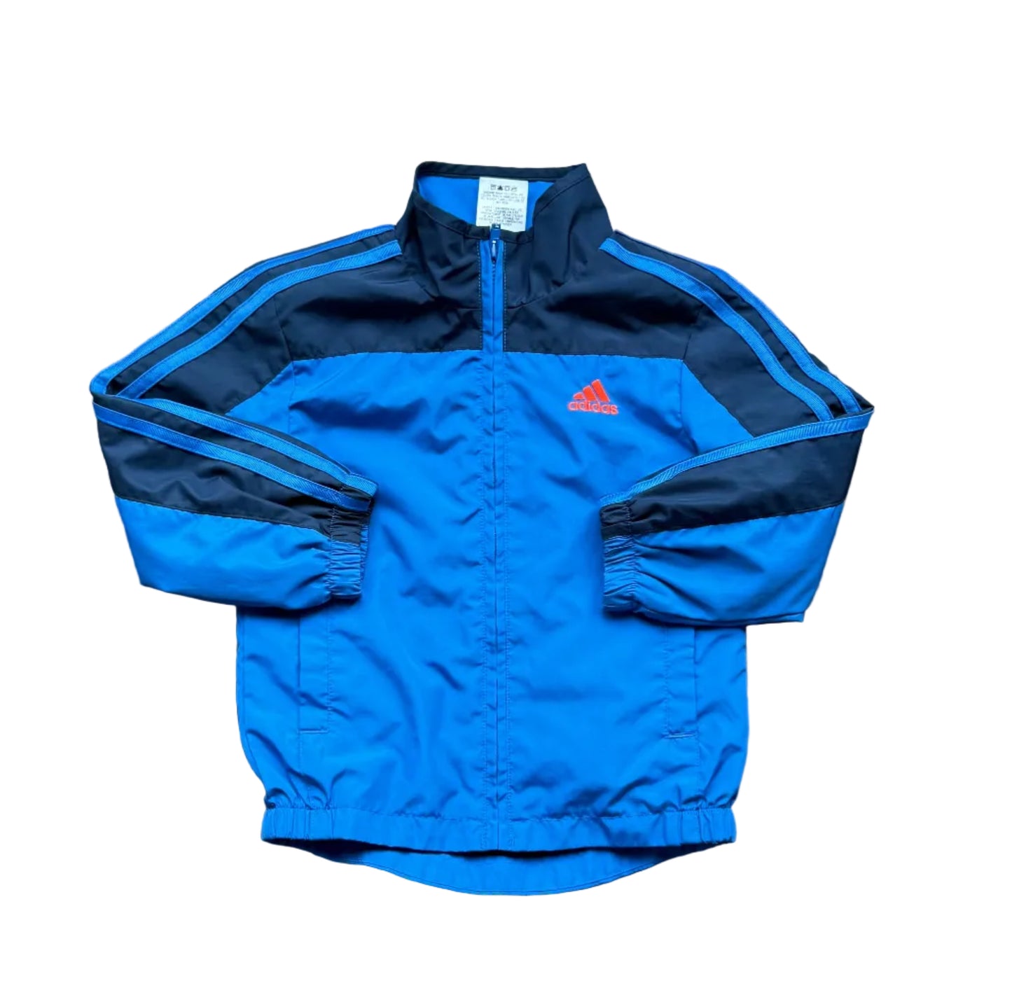 Veste Adidas enfant bleu, fermeture éclair, bandes latérales bleu foncé et logo