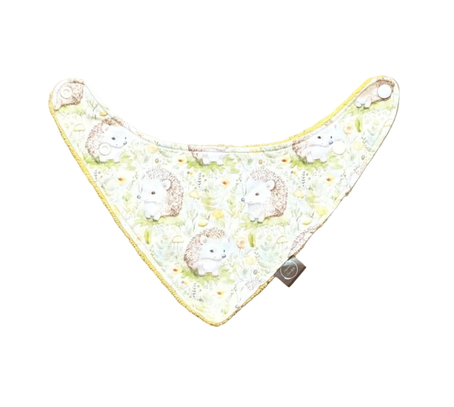Bavoir bandana Création Coco Lilly à imprimé animaux, bord jaune