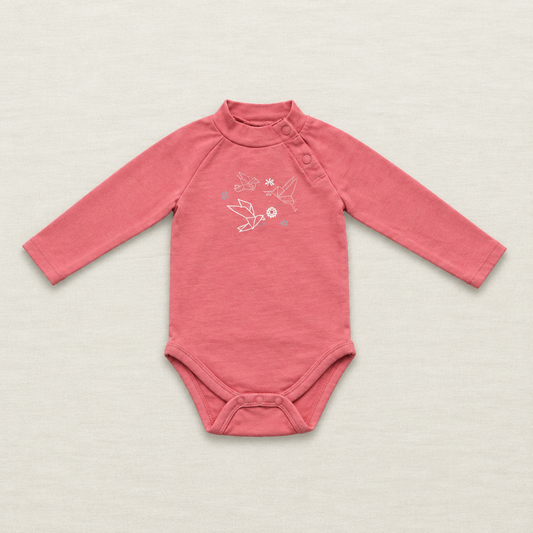 Body bébé manches longues rose framboise, imprimé, fermeture pression.