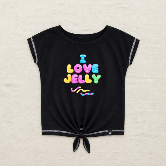T-shirt noir Deux par Deux 7 ans, motif Love Jelly multicolore et nœud bas