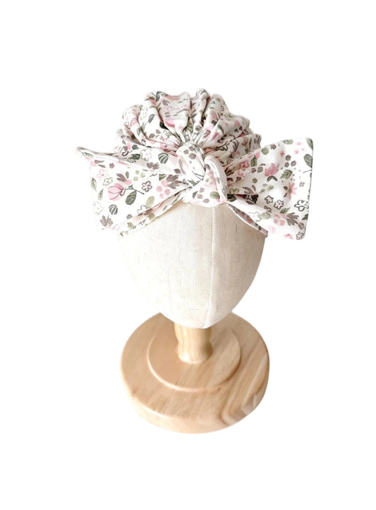 Bonnet Souris Mini en coton à motif floral, nœud sur le dessus