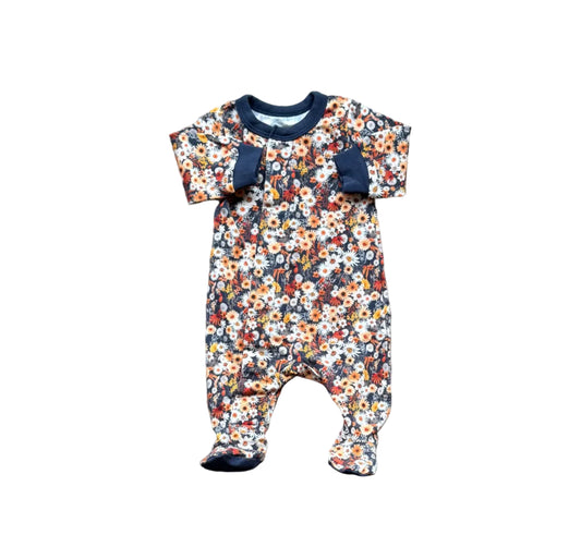 Pyjama une pièce à fleurs bleu marine, manches longues