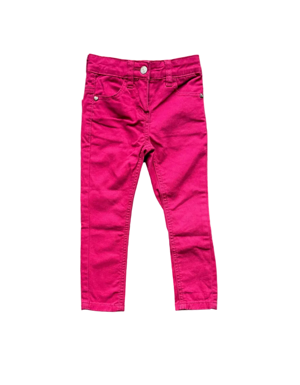 Jean enfant fuchsia avec boutons, passants de ceinture et coupe droite, 3 ans