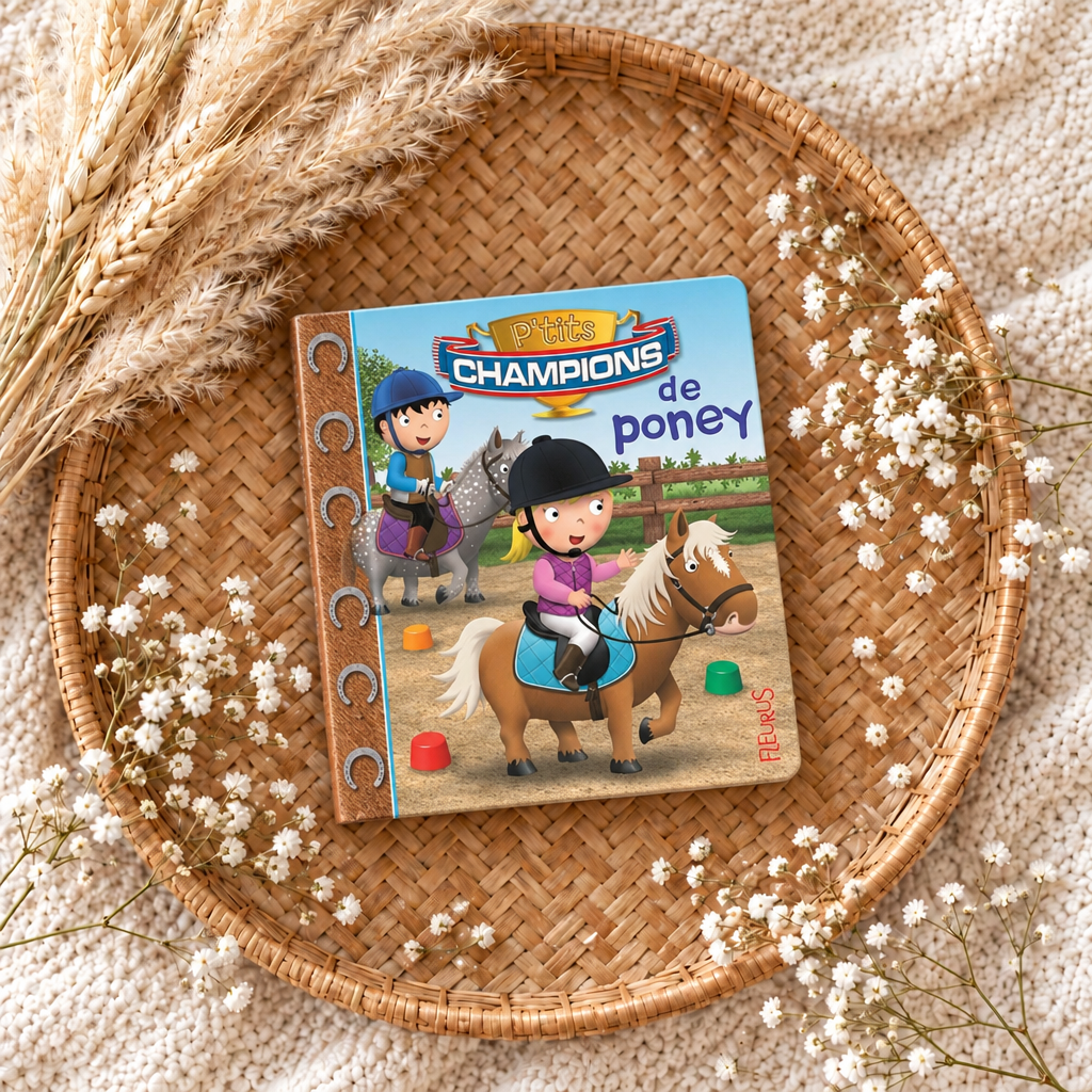 Livre pour enfants illustré, couverture « P’tits champions de poney »