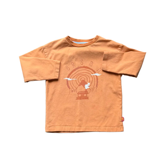 Chandail bébé orange beige, manches longues, motif souris sur la poitrine, 3 ans