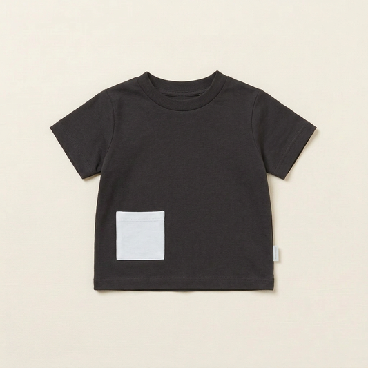 T-shirt noir pour bébé 3 mois avec poche carrée blanche