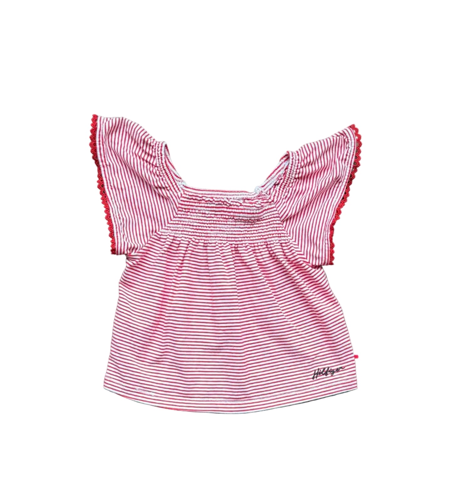 T-shirt rayé Tommy Hilfiger 3 ans à manches volantées, col rond.