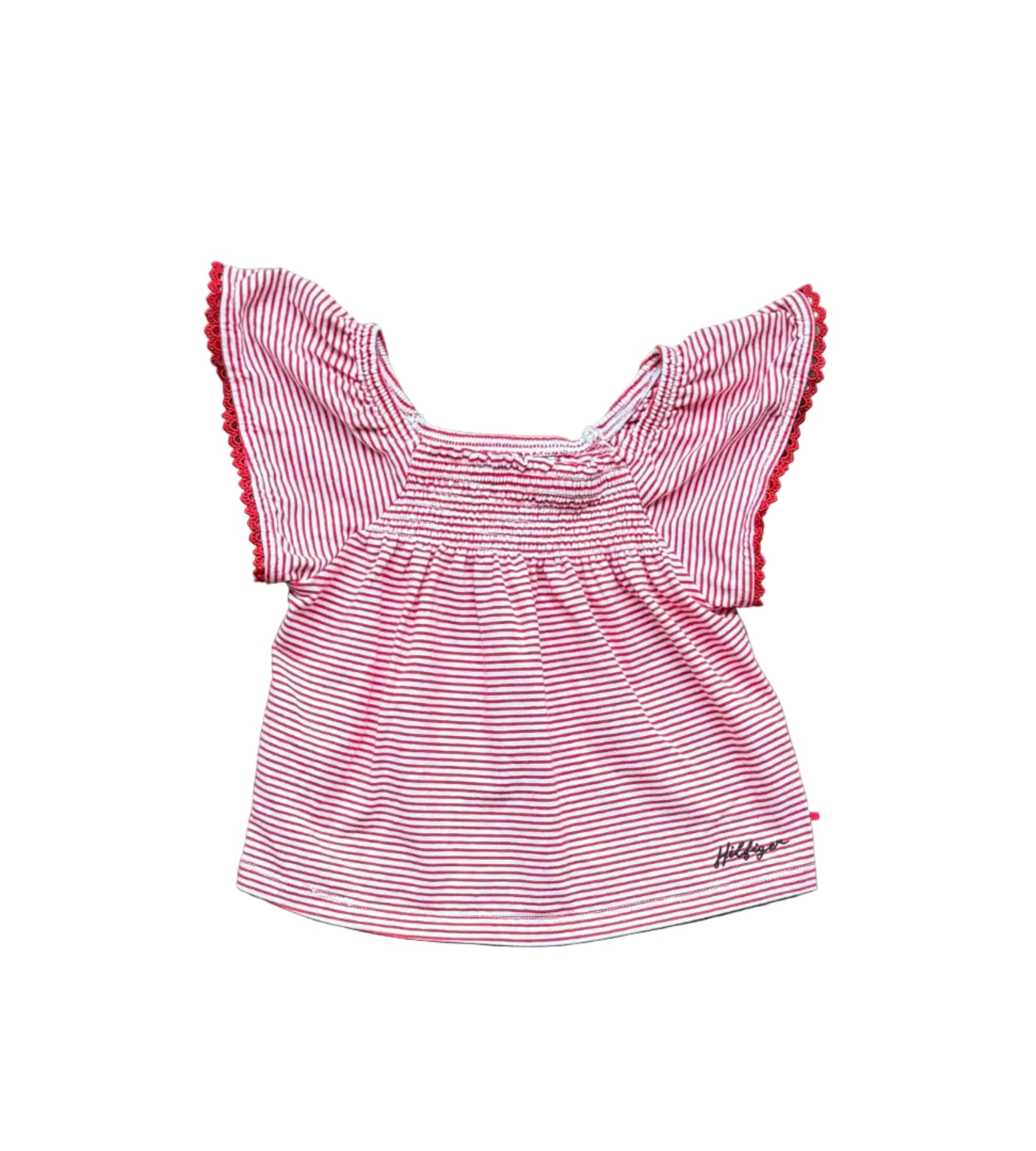 T-shirt rayé Tommy Hilfiger 3 ans à manches volantées, col rond.