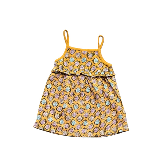Robe bébé 9 mois à bretelles fines, motif fleurs, volant à la taille