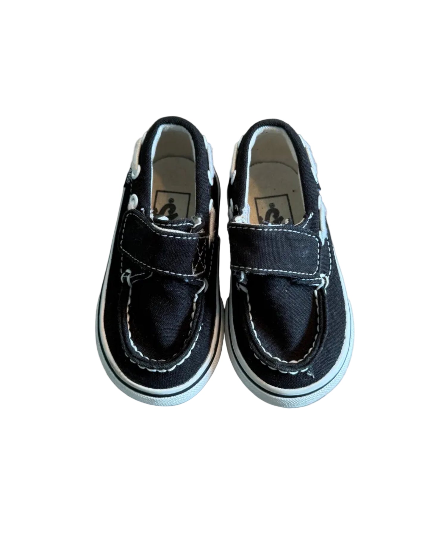 Souliers Vans noirs à lacets, bout arrondi et semelle rayée claire