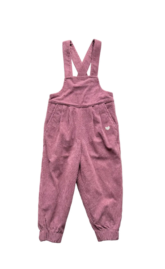 Salopette Souris Mini 5 ans en velours côtelé mauve, bretelles croisées