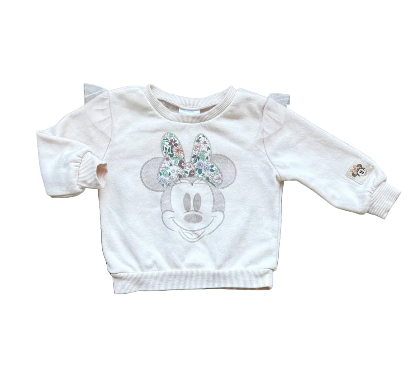 Chandail Disney 12 mois rose crème, motif Minnie et nœud, manches longues