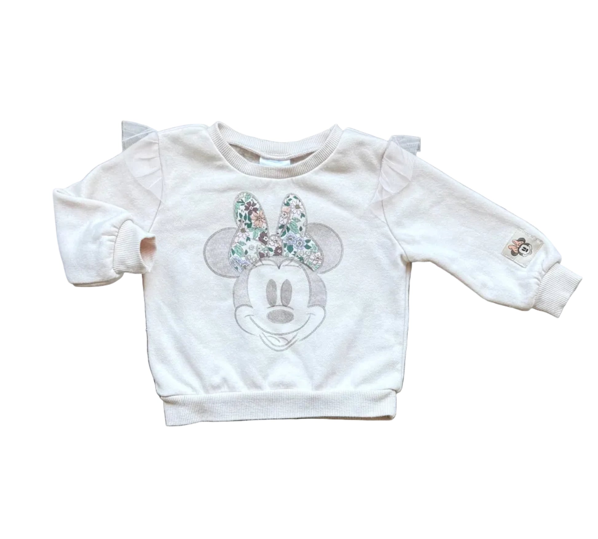 Chandail Disney 12 mois rose crème, motif Minnie et nœud, manches longues