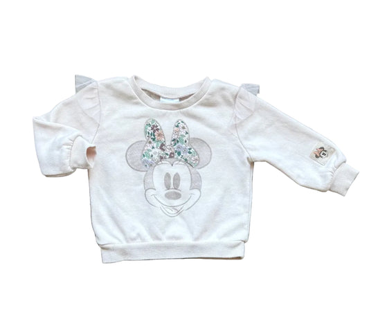 Chandail Disney 12 mois rose crème, motif Minnie et nœud, manches longues