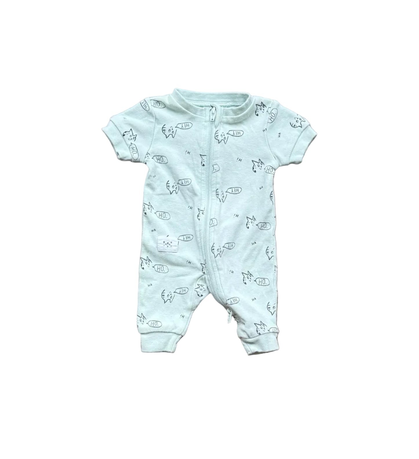Pyjama bébé prématuré Gagou Tagou bleu clair coton, imprimé animaux, manches courtes