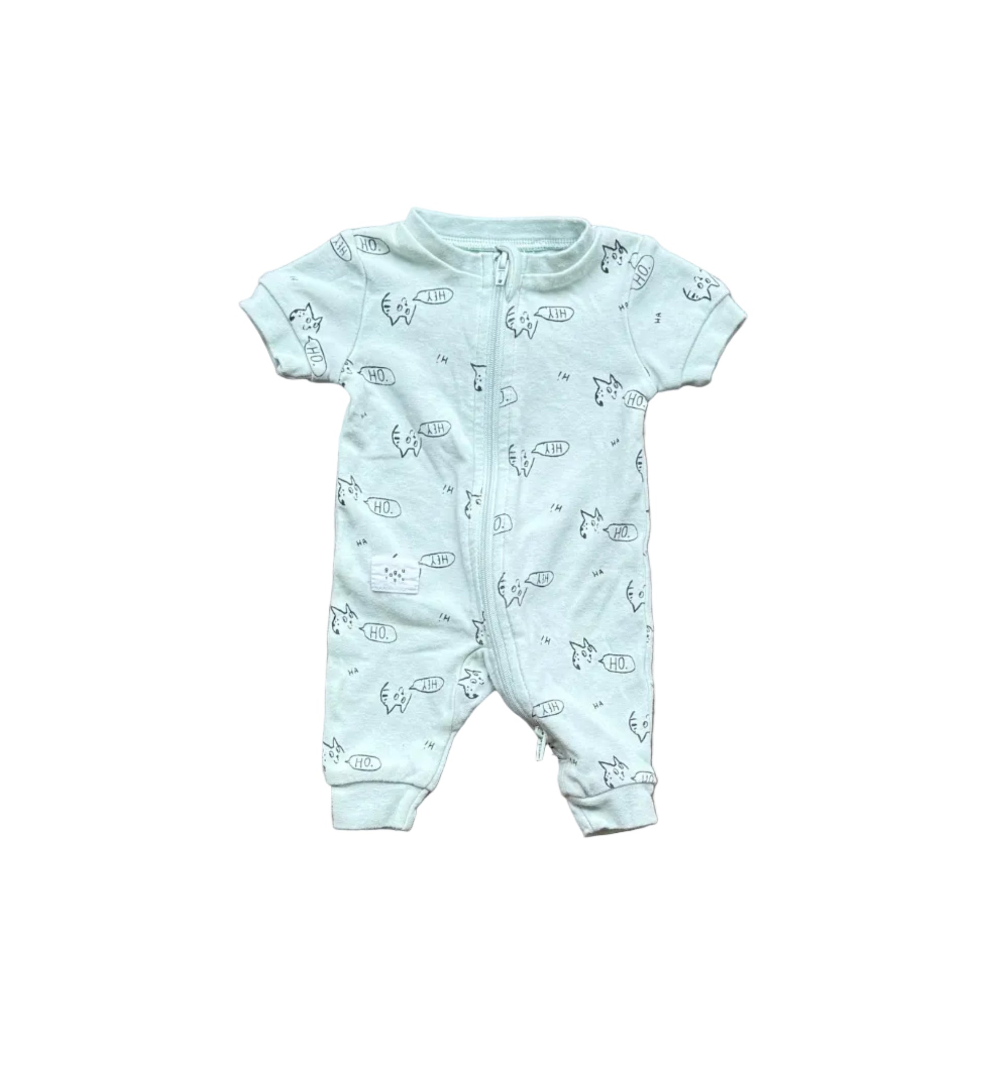 Pyjama bébé prématuré Gagou Tagou bleu clair coton, imprimé animaux, manches courtes