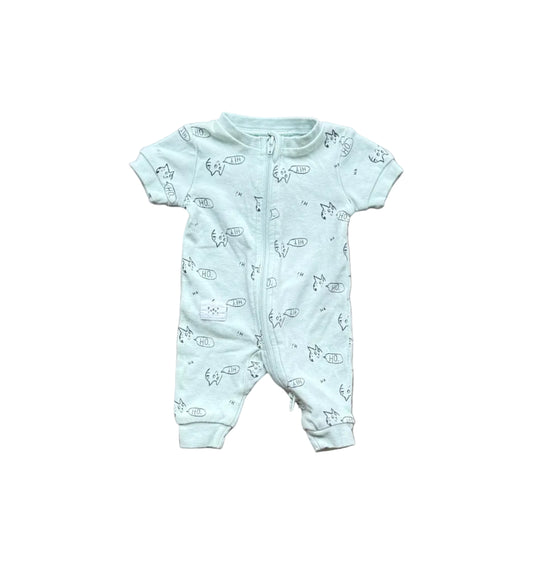 Pyjama bébé prématuré Gagou Tagou bleu clair coton, imprimé animaux, manches courtes