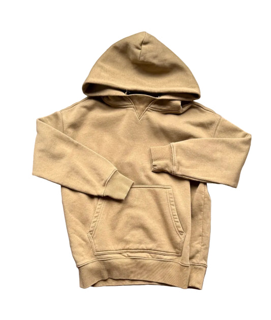 Sweat à capuche enfant brun, manches longues, poche kangourou et cordon.