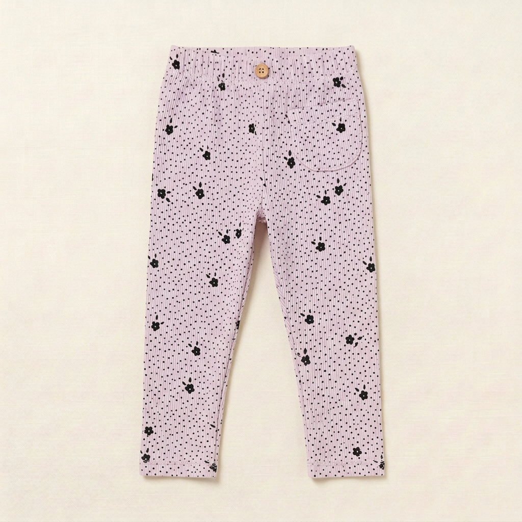 Legging Zara bébé 3-6 mois rose clair à motifs noirs, taille boutonnée