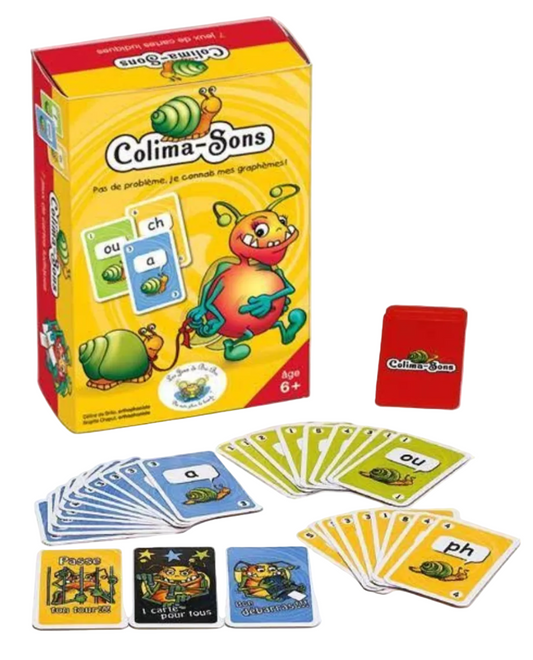 Jeu de cartes éducatif Colima-Sons, boîte rouge et cartes illustrées
