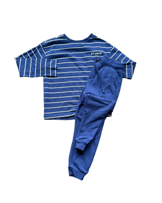 Ensemble enfant : t-shirt à rayures marine et pantalon jogging bleu, 2 pièces 6 ans