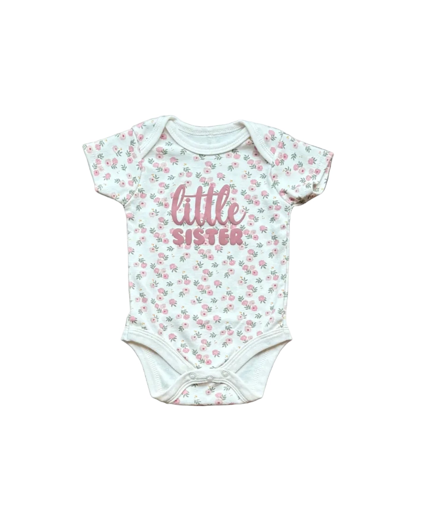 Body bébé à manches courtes, motifs floraux, texte « little sister »