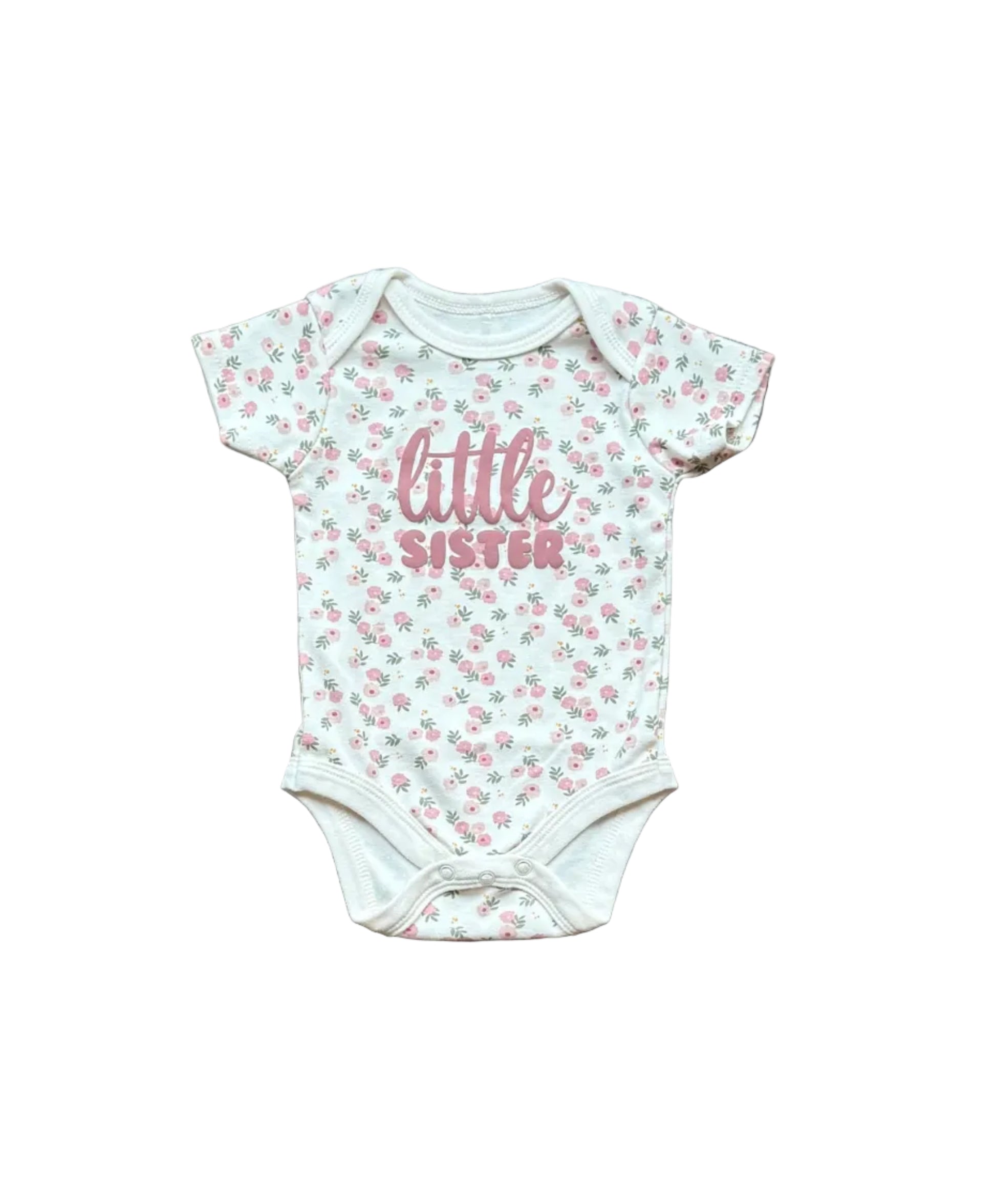 Body bébé à manches courtes, motifs floraux, texte « little sister »