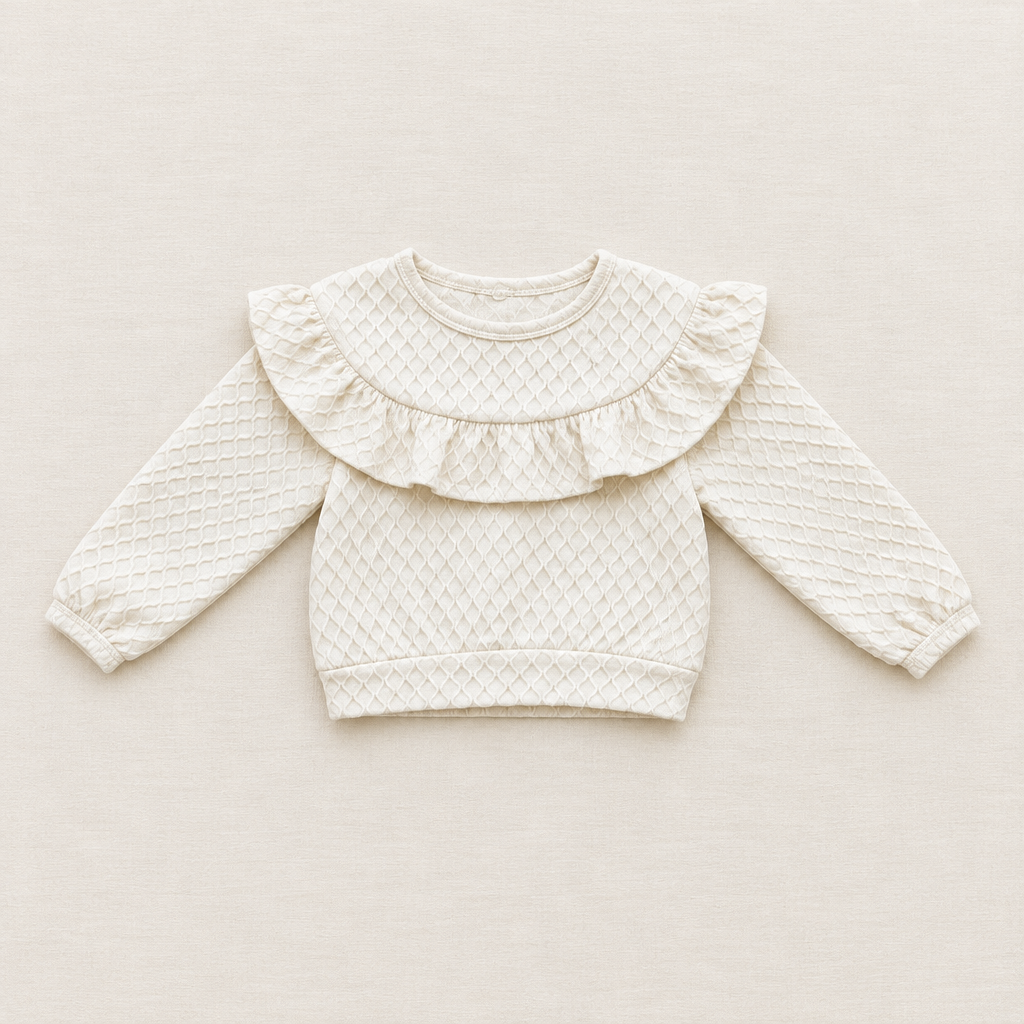 Chandail bébé Dirkje crème à col volants texturé, manches longues
