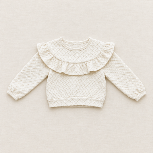 Chandail bébé Dirkje crème à col volants texturé, manches longues