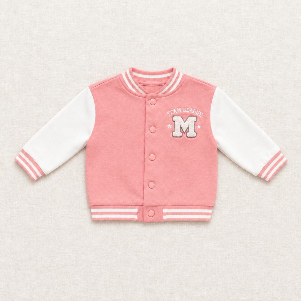 Veste bébé H&M vieux rose avec manches blanches rayées, fermeture à boutons pression